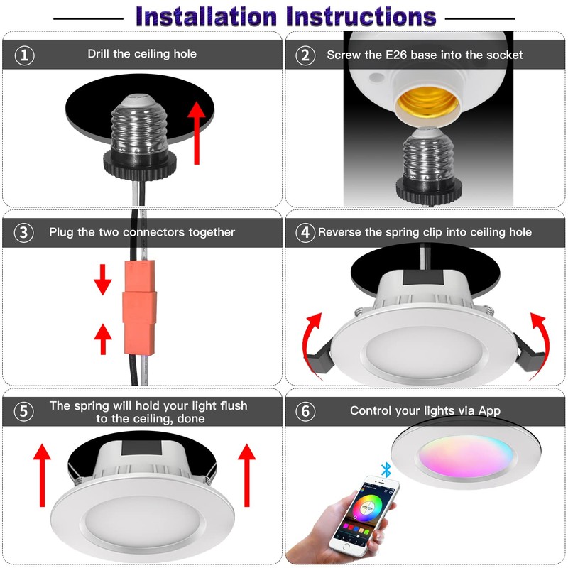 VANANCE Smart Recessed Lighting 3 Inch, RGBCW, 2700K-6500K CCT Selectable,