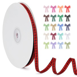 LEREATI Black Red Gingham Ribbon 1/4 Inch x 50 Yard Vintage Checkered Tartan Plaid Ribbon Polyester Cloth Fabric Woven Edge, Party Supplies for Presents Wrapping Bows DIY Craft Wedding Decoration