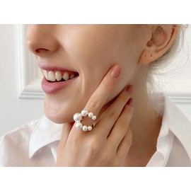 ailov Large Golden Statement Pearl Ring Wide Cocktail Open Adjustable Ring June Birth Stone Friendship Jewelry