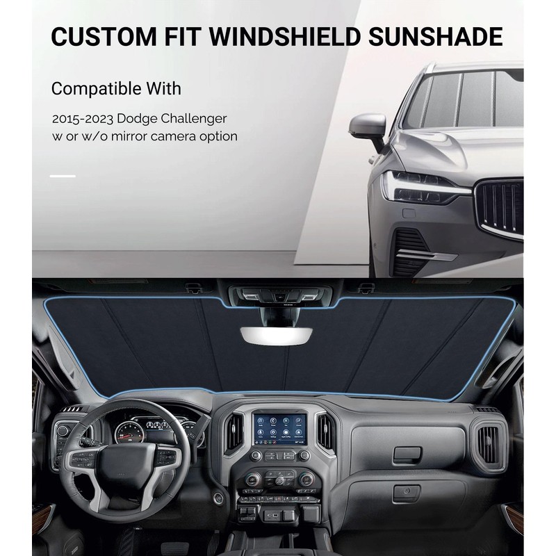 Pigenius Windshield Sun Shade for Dodge Challenger 2015-2023 Front Window