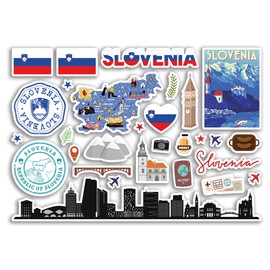 A5 Sticker Sheet Slovenia Landmarks Vinyl Stickers - Slovenian Country Map Airport Stamps Skyline Flag Travel Holiday City Aesthetic #80279