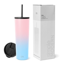 Vaso clásico simple y moderno., Clásico con tapa de pajita y tapa abatible., Ombre: Sweet Taffy, 28oz Straw Lid & Flip Lid, 1