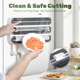 Quasziwa Aluminum Foil & Plastic Wrap Dispenser with Cutter - Magnetic & No-Drill Wall Mount, Cling Film Dispenser with Paper Towel Holder, Space-Saving 4-in-1 Kitchen Organizer - Fits 12" Roll, Black