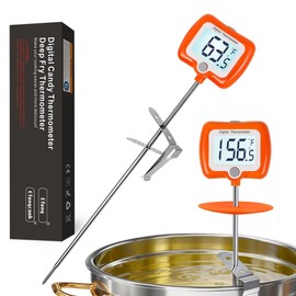 Deep Fry Thermometer - Digital Candy/Candle/Meat Thermometer with Rotatable Large Display, 10'' Long Probe, Programmable Instant Read for Oil Cooking (Orange)