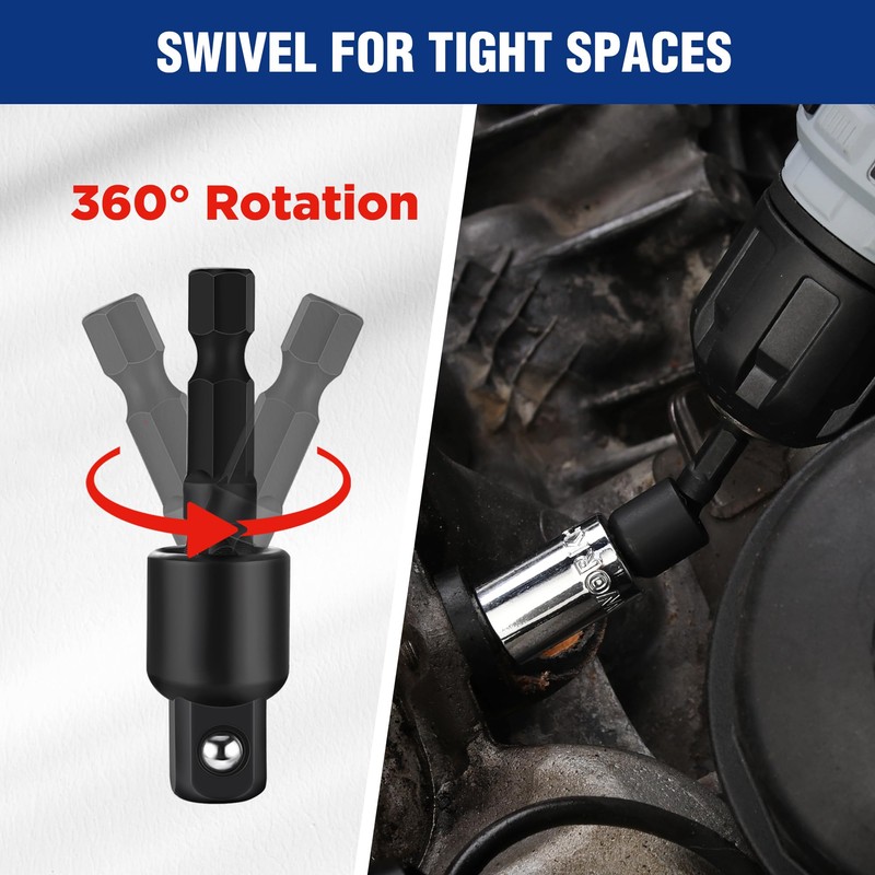 WORKPRO Impact Grade Socket Adapter Set (Basic/Swivel/Long), 1/4", 3/8", &