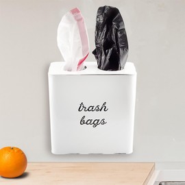 AuldHome Farmhouse Trash Bag Holder (White); Rustic Enamelware Garbage Bag Dispenser