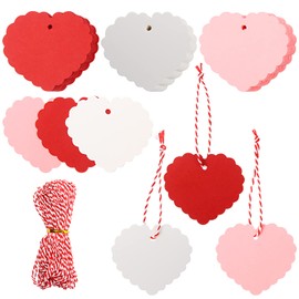 DIYASY Heart Gift Tags,120 Pcs Kraft Paper Hanging Tags with String for Valentine's Day, Wedding and Mother's Day Gift Wrapping(Red,Pink,White)