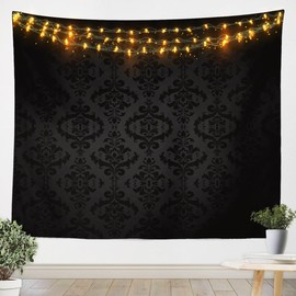 Feelyou Black Damask Pattern Tapestry Large 59"x82" Kids Vintage Floral Wall Blanket for Boys Girls Teens Antique Victorian Baroque Wall Hanging Baroque Style Wall Art Room Decor