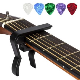 Capo，Guitar Capo for Acoustic and Electric Guitars with 5 Picks(Black)