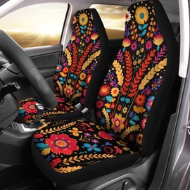 Jodoolang Orange Hippie Floral Car Seat Covers Front Only, Vehicle Bucket Seat Protetors Universal Fit Most Vehicle, Sedan, Truck, Van and SUV