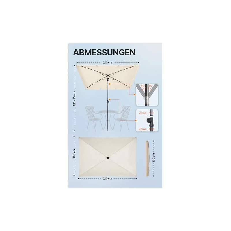 4smile Balcony Parasol Beige 200 x 125 cm with Parasol