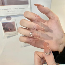 Nail Tip, Long, 24 Pieces, Nail Tip, False Nail, Gradient, Skin Color, 3D Nail Sticker, Popular, Japanese Style, Cute, Simple, Fashionable Party, Autumn, Spring, Summer, Bride Nail, Glossy, Coming of