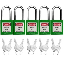 Lockout Tagout Lock 5pcs Set Loto Product Padlocks for Lock Out Tag Out Stations and Devices (Green, Key Alike)