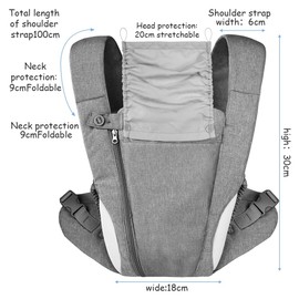 Aolso 4-in-1 Baby Carrier Newborn to Toddler, Baby Carrier Baby Sling Carrier, Breathable Zipper & Belt, Front and Back Adjustable Baby Sling Carrier for for 7-40lbs (Grey)