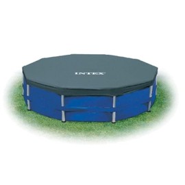 INTEX 28032E Pool Cover: for 15ft Round Metal Frame Pools – Includes Rope Tie – Drain Holes – 10in Overhang – Snug Fit