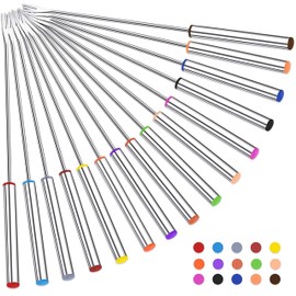 15pcs 9.6 Inch Fondue Sticks Stainless Steel Barbecue Fruit Dessert Forks with Heat Resistant Handle for Roast Meat Chocolate Dessert Cheese Marshmallows