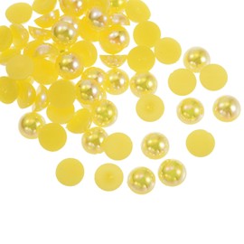 HARFINGTON 300pcs Flatback Pearls 8mm ABS Plastic Half Round Dome Imitation Pearls Craft Beads for DIY Craft Shoes Decorations Clothes Wedding Christmas Photo Frames, Yellow