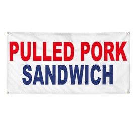 Vinyl Banner Multiple Sizes Pulled Pork Sandwich Red Blue Food Bar Restaurant Truck Business Outdoor Weatherproof Industrial Yard Signs 10 Grommets 60x144Inches
