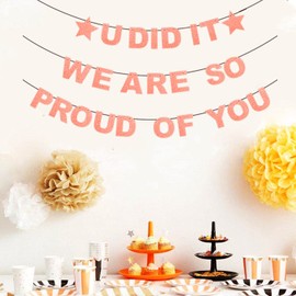 bng-bng We Are So Proud Of You Banner Rose Gold Glittery Graduation Congratulations Decoration U DID IT Bunting Garland for Graduation Retirement Grad Party Decor Ceremony Decoration Supplies