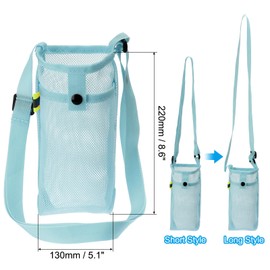 PATIKIL 22mmx13mm Water Bottle Bag, Mesh Portable Bottle Holder Carrier Adjustable Shoulder Strap for Sports Hiking Camping, Blue