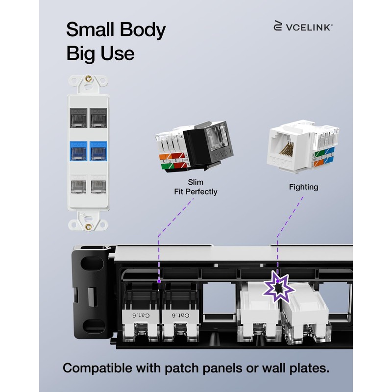 VCELINK RJ45 Cat6 Keystone Jacks, Dust-Proof Keystone Jacks, Slim Profile