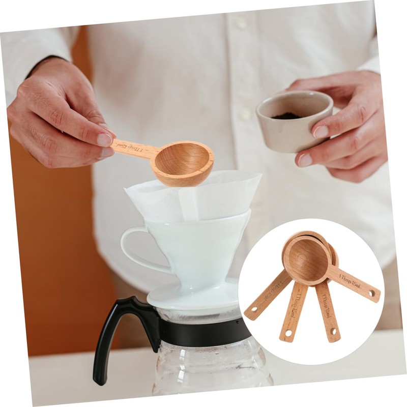 ULTECHNOVO 4pcs Wooden Coffee Measuring Spoon Beechwood Scoops for Coffee