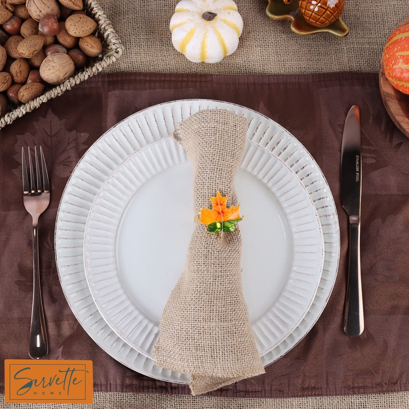 Maple Leaf Napkin Rings Set of 6 Metal Orange
