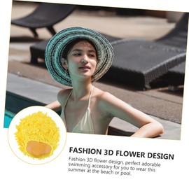 Mipcase Three-Dimensional Petal Swimming Cap Swimming Cap Long Hair Flowered Hat Women Swimwear Flowery Colorful Floral Swimmers Hat Size Flower Petals Floral Yellow Nylon