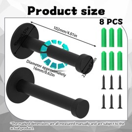 2-Pack Wall Mounted Door Stoppers with 6 Fixing Screws - Black Stainless Steel Noise Reducing Door Stop, 102mm Clearance & 16mm Diameter for Home, Office Wall Protection