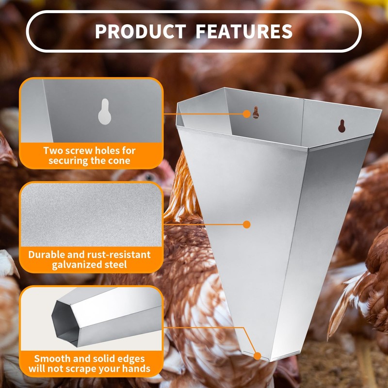 COZOFU Large-Sized Galvanized Steel Chicken Restraining Cone for Poultry, Suitable
