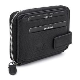 Solo Pelle Genuine Leather Wallet with Magnetic Closure - Space for 15-20 Cards + 1 Note Compartment + 2 Viewing Windows, matt black, Modern