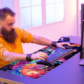 Cyberpunk Astronauta - Alfombrilla de computadora para mouse de fantasía, planeta de fantasía, espacio grande, alfombrilla de mouse para juegos, alfombrilla para mouse XXL, alfombrilla para teclado