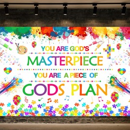 7x5ft Christian Jesus Gods Backdrop Banners, You are God's Masterpiece You are God's Plan Photography Background, Religious Backdrop Banner Photo Booth Props for Classroom Sunday School Decorations