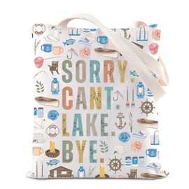 Lake Lover Gifts Sorry Can’t Lake Bye Tote Bag Handle Bag Lake Day Vibes Gift Beach Life Shopping Bag Summer Vacation Gift (C-Lake Bye tote)