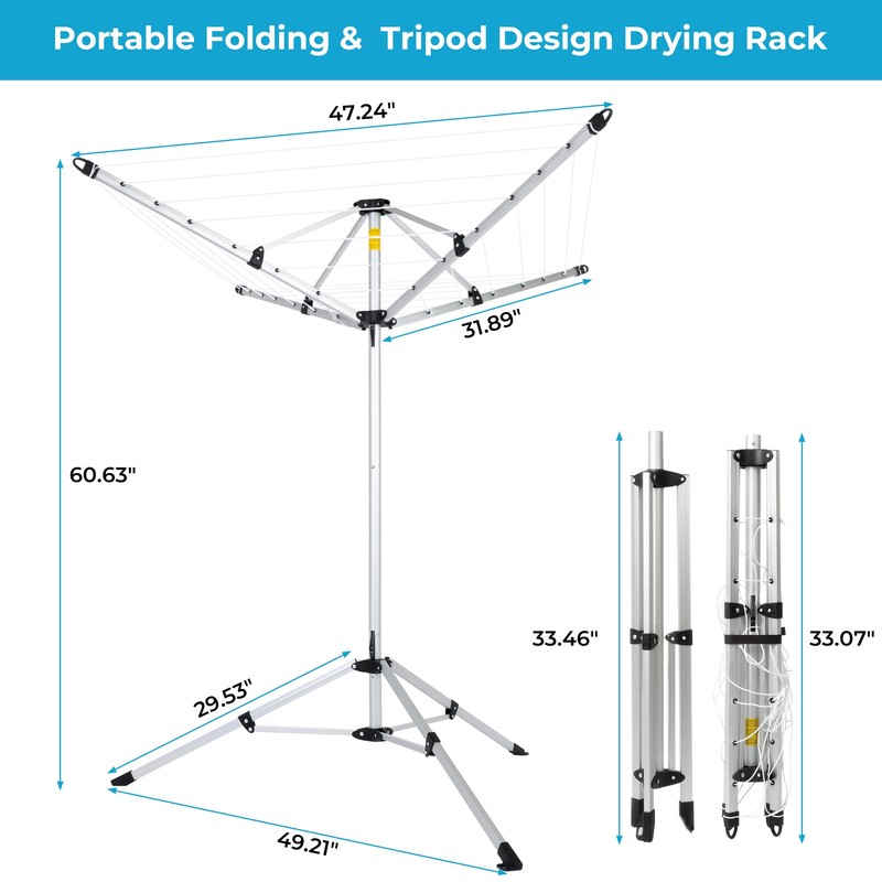 JS HANGER Drying Natural Clothes Airer Outdoor Portable 4-arm Aluminum