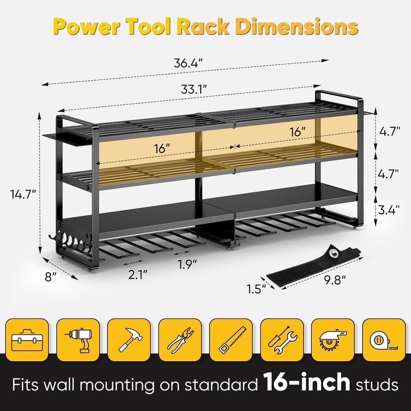 POKIPO Large Power Tool Organizer Wall Mount,4 Layers Heavy Duty