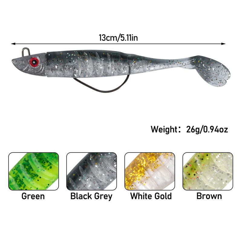 Dr.Fish 3pcs Soft Fishing Lures Jig Head with Paddle Tail