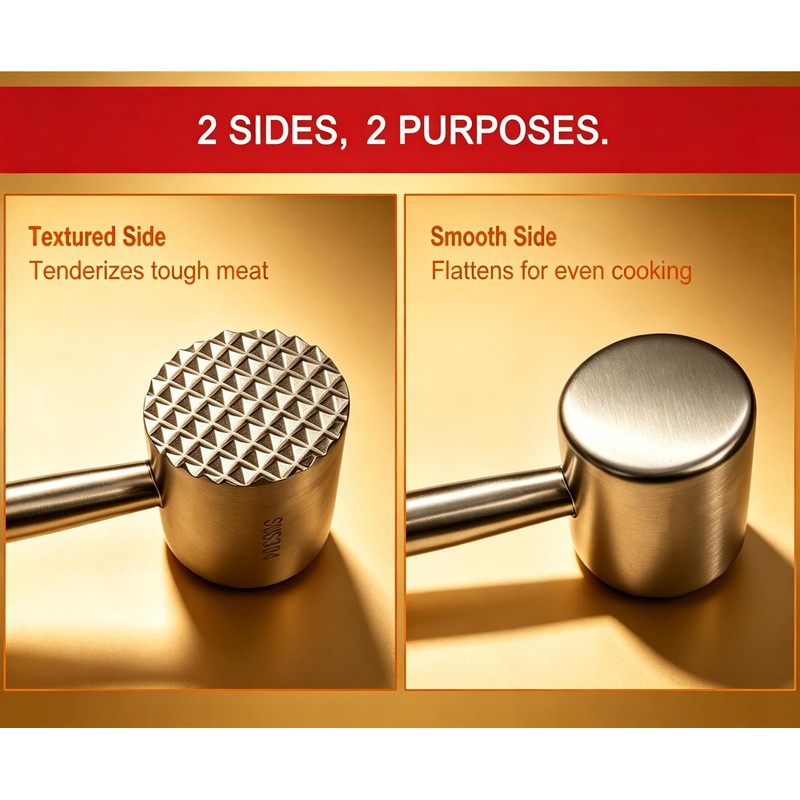 304 Stainless Steel Meat Tenderizer Mallet, Dual-Sided Meat Hammer for