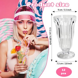 Medanera 12 Pack Plastic Milkshake Glasses 13.5 oz Old Fashioned Fountain Soda Glass Acrylic Clear Footed Ice Cream Cups for Juice Sundae Beer Dessert Milk Tropical Drinks Party