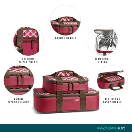Rachael Ray Lugger Duo, Insulated Casserole Carrier for Hot or Cold Food, Thermal Lasanga Lugger Tote for Pockluck, Parties, Picnic, and Cookouts, Fits 9" x 13" Baking Dish, Burgundy