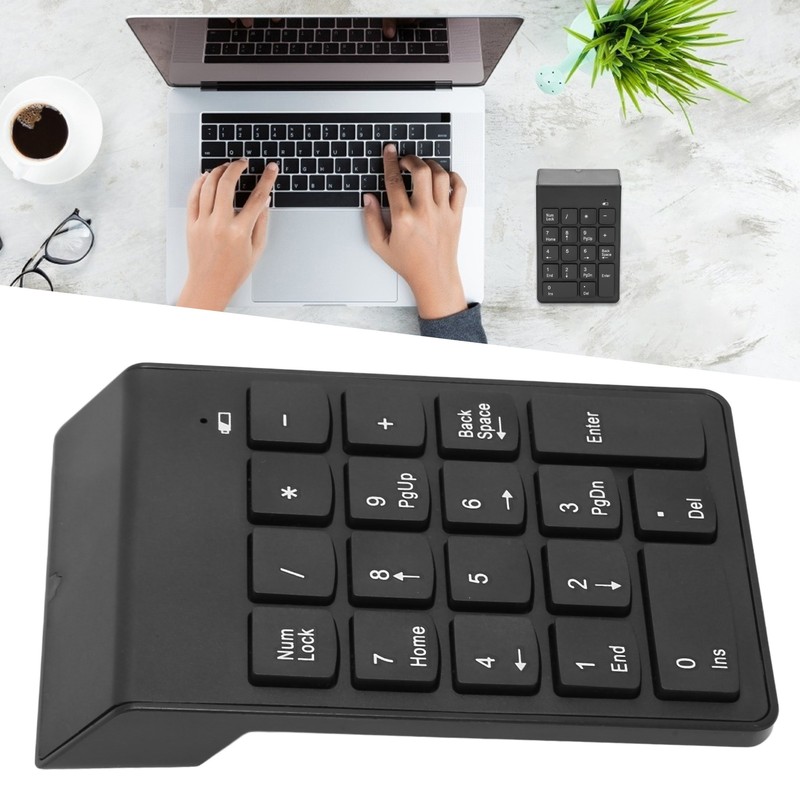 Wireless Number Pad 2.4G Receiver Black 18 Concave Keys Battery