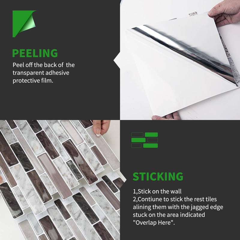 LONGKING Self-Adhesive Kitchen Backsplash, Marble Look Decorative Tiles (10 Tiles)