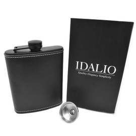 Leather Hip Flask for Liquor 8 Ounce Stainless Steel Black Hinge Leak-proof with Funnel for Men and Women
