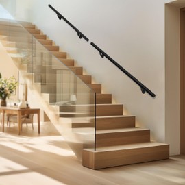 Meranti Aluminum Handrail for Indoor or Outdoor Steps and Stairs – Hand Rails for Elderly – DIY Complete Stair Railing Kit (AHR, Black Textured, 3' Length)