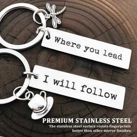 CYLDGNS Mother Daughter Keychains, Where You Lead I Will Follow, Dragonfly Key Chains, Best Friend Gift, Mother's Day Gift, Friendship Keychains, Matching Friend Key Rings, Set of 2 (Lead and Follow)