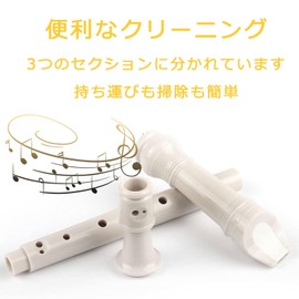 Soprano Recorder, German Style C Key, 8-hole Flute, Detachable Set of 3, ABS Music Recorder (with cleaning stick, bag, fingering chart), for beginner school students (milky white)