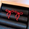 Red Bow Stud Earrings for Women S925 Sterling Silver Post