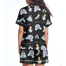 CENCORY Women Satin Pajama Set, Two Piece Short Sleeve Button Down Top and Shorts Loungewear Pickle S