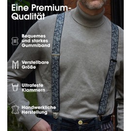 Pierrot Braces for Men Wide Made in Germany / France - Ultra Strong Elastic Band & 4 Extra Strong X-Clips - Adjustable Length up to 130 cm - Lifetime Guarantee, Paisley Brown, Unit size