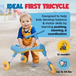 Tricycle for Toddlers 1-3 Years Old – Foldable Tricycle for Toddlers – Toddler Bike for Boys and Girls – Easy to Ride and Steer – No Assembly Needed – Christmas, 1st Birthday Gifts Boy - Blue - KIDRIM